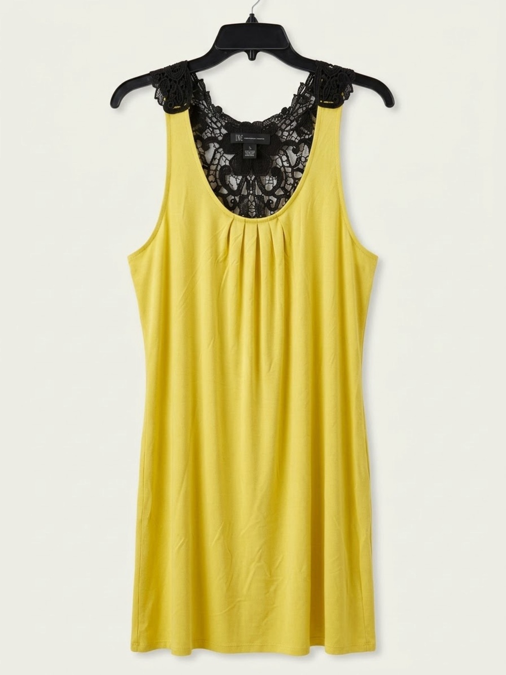 INC International Concepts Yellow Tank Nightdress with Black Lace Back